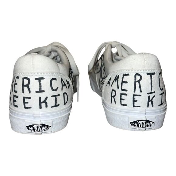 Vans Mens Custom Painted Low Top Sneakers Ree Skeletons White Black 9.5 EUC - Picture 5 of 8